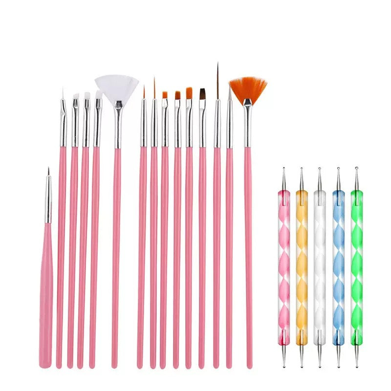Kit professionnel de pinceaux Nail Art - 20 pièces