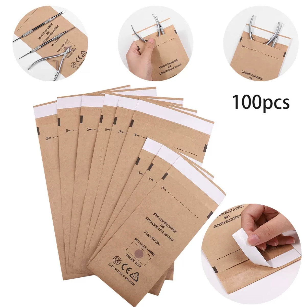 Sachets de stérilisation kraft - Pack 100 pièces